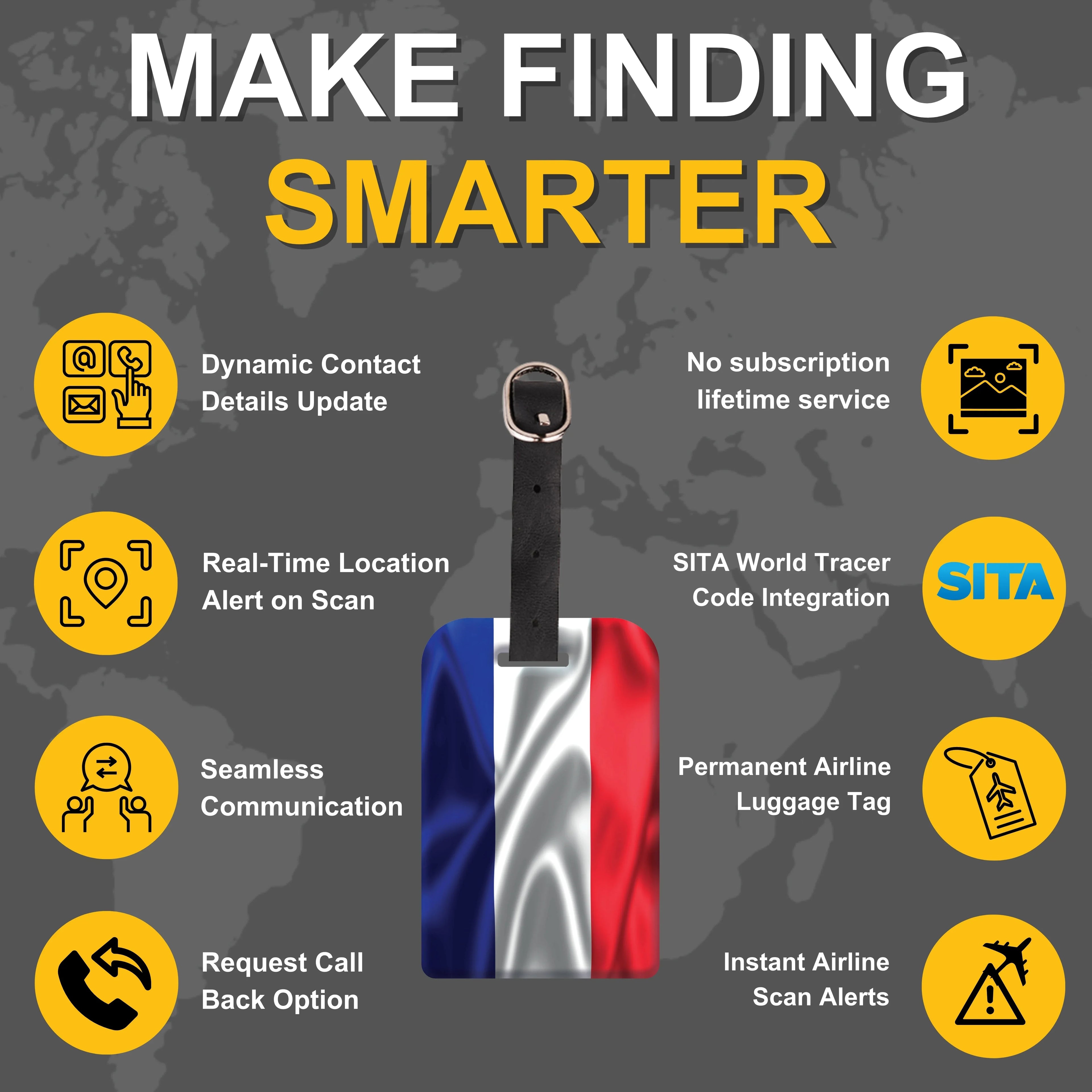 Smart Bag Security Tag - France Flag [Pack 2]